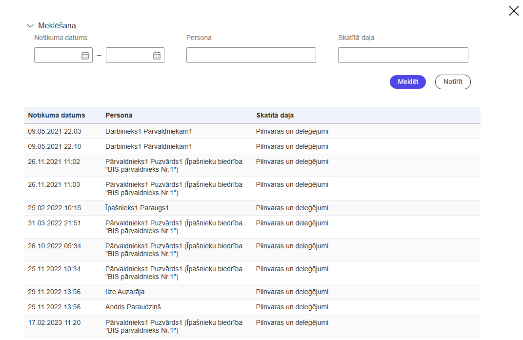 Attēls. Ekspluatācijas lietas skatīšanas vēsture.