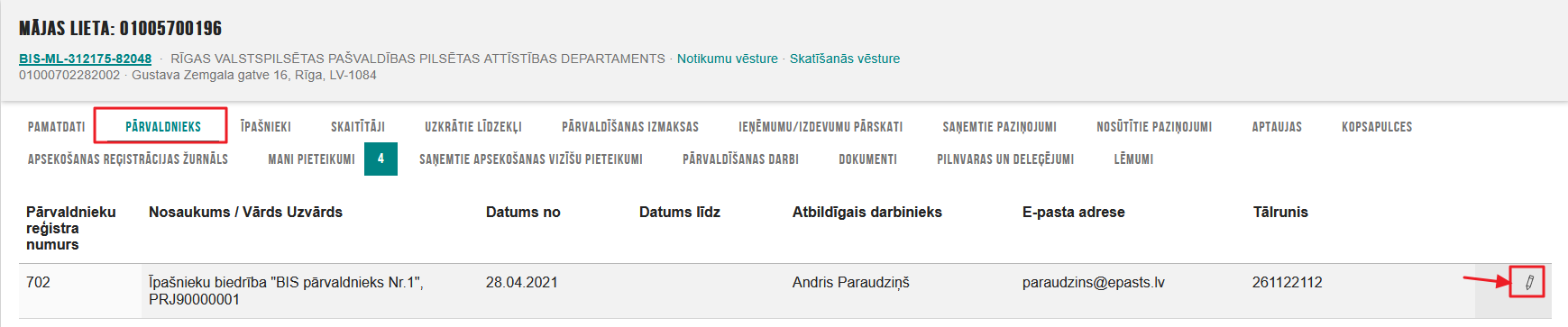 Attēls. Labot Pārvaldnieka kontaktdatus.