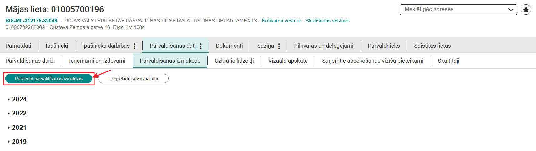 Attēls. Māju lietu pārvaldīšanas izmaksu pievienošana.