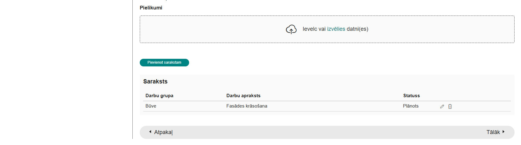 Attēls. Mājas lietas pārvaldīšanas darbu pievienošana. Solis %22Pārvaldīšanas darbi%22.