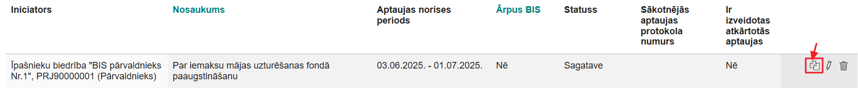 Attēls. Aptaujas kopēšanas iespēja.