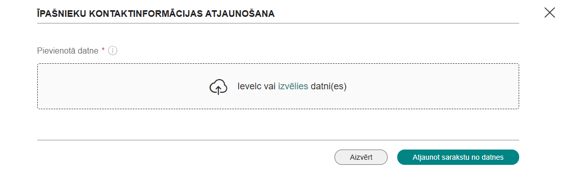 Attēls. Īpašnieku kontaktinformācijas atjaunošana.