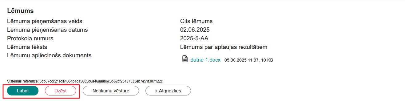 Attēls. Mājas lietas lēmumu detalizētā forma