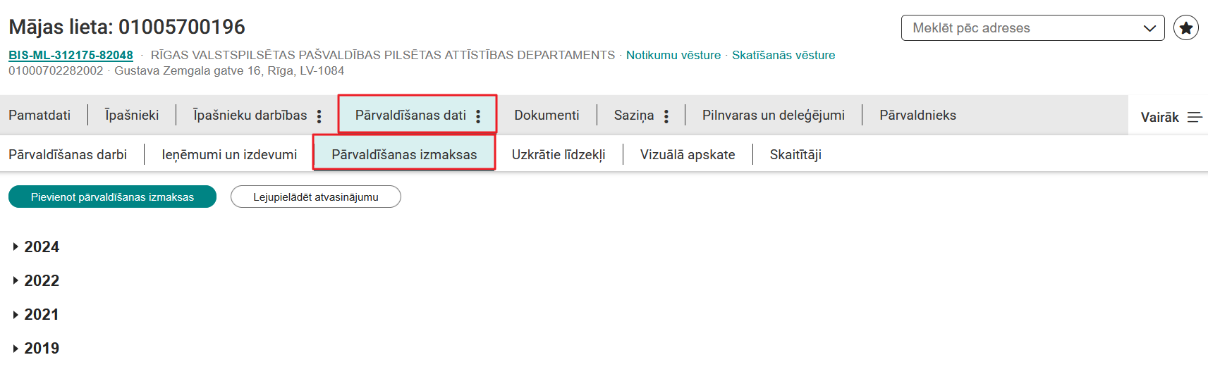 Attēls. Sadaļa %22Pārvaldīšanas izmaksas%22.