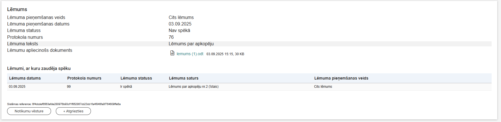 Attēls. Lēmums, kurš vairs nav spēkā.