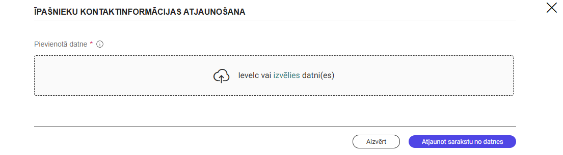Attēls. Īpašnieku kontaktinformācijas atjaunošana.