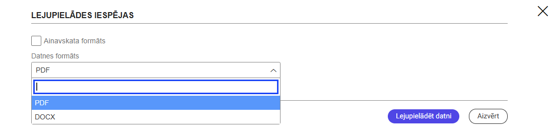 Attēls. Lejupielādes parametru norādīšana.