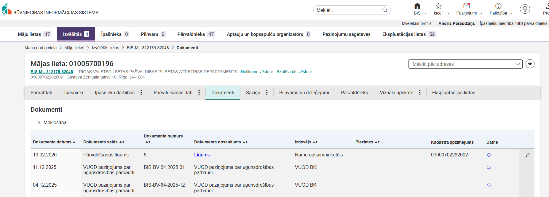 Attēls. Mājas lietas sadaļa %22Dokumenti%22.
