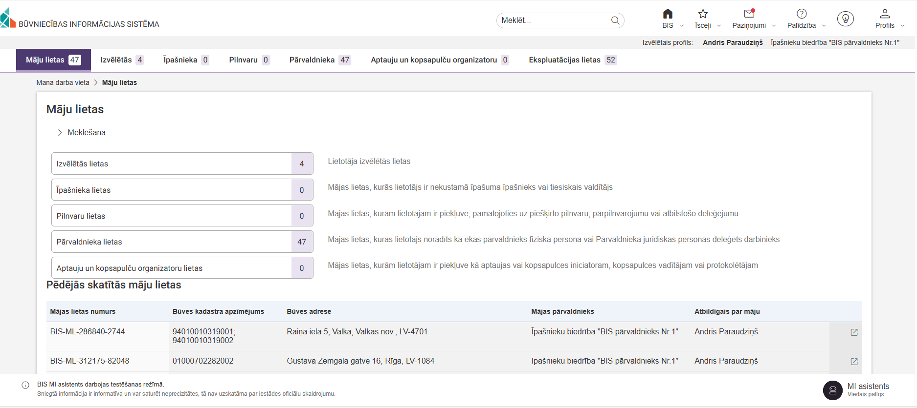 Attēls. Māju lietu saraksts.