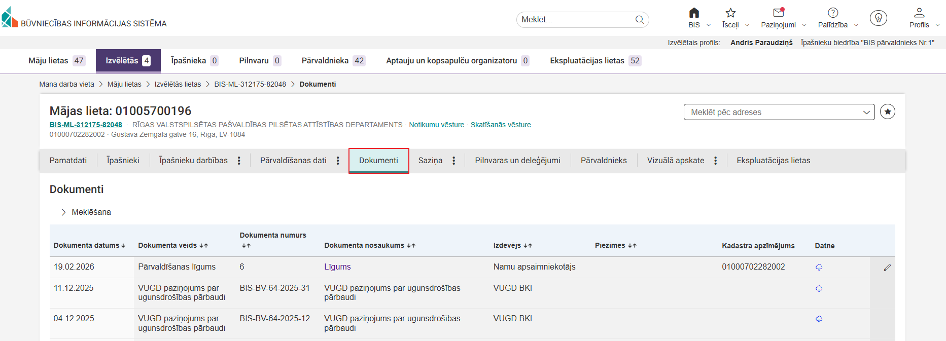 Attēls. Mājas lietas sadaļa %22Dokumenti%22.