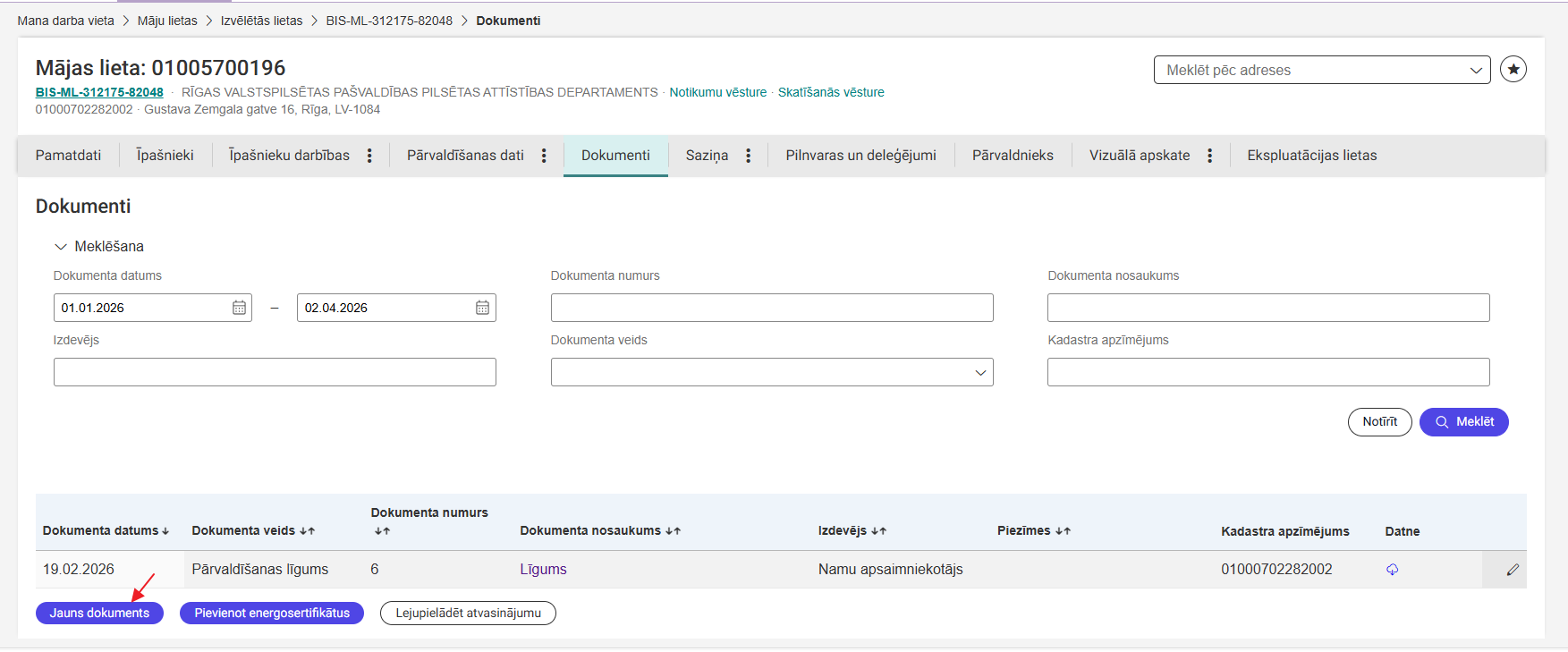 Attēls. Jauna dokumenta pievienošanas Mājas lietā.
