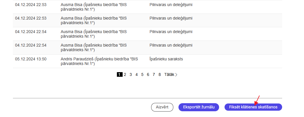 Attēls. Fiksēt klātienes skatīšanos darbības izvēle.