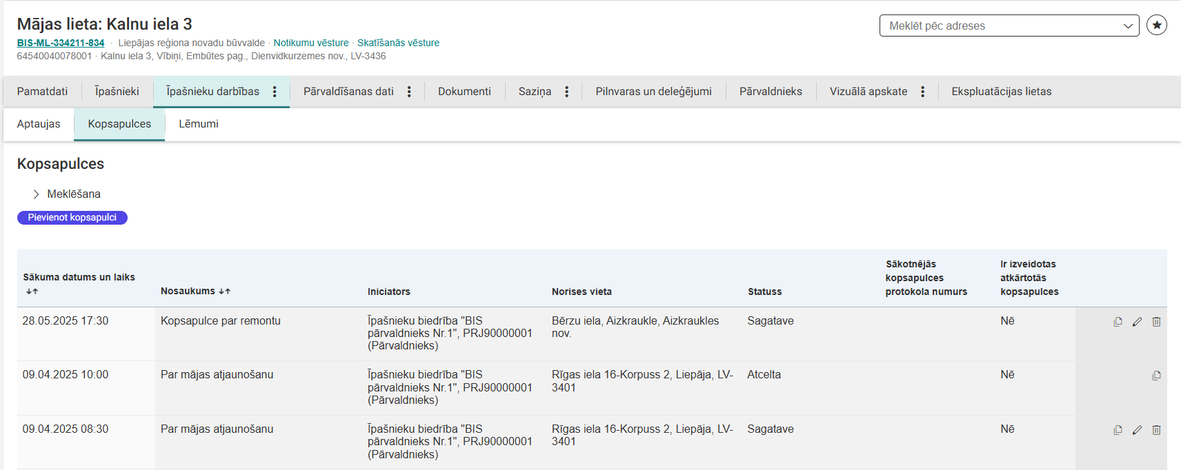 Attēls. Mājas lietas sadaļa %22Kopsapulces%22.