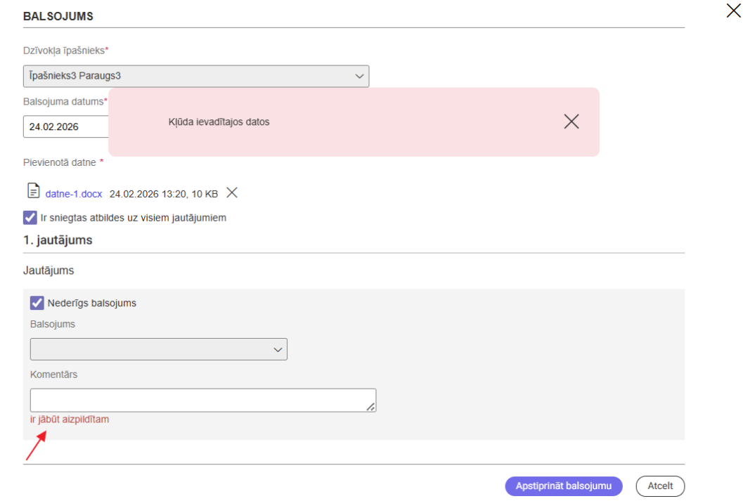 Attēls. Kļūda ievadītajos datos.