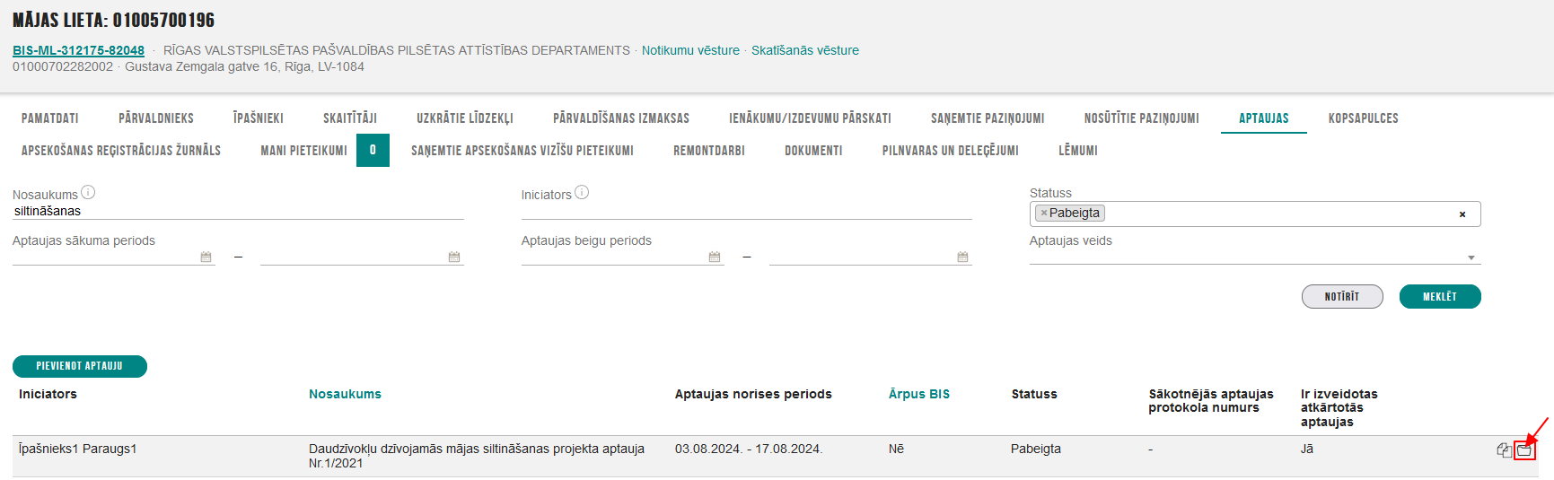 Attēls. Atvērt aptaujas detalizētos datus.