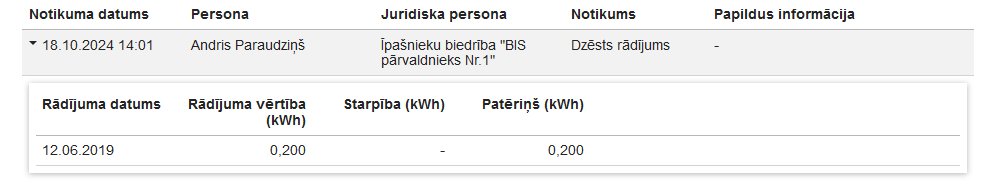 Attēls. Skaitītāju rādījumu dzēšanas notikums.