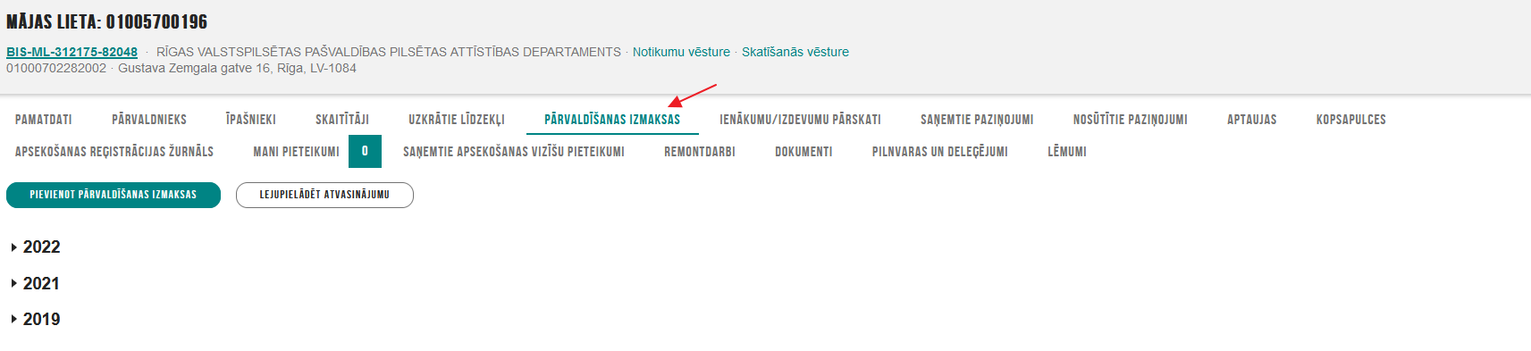 Attēls. Sadaļa %22Pārvaldīšanas izmaksas%22.