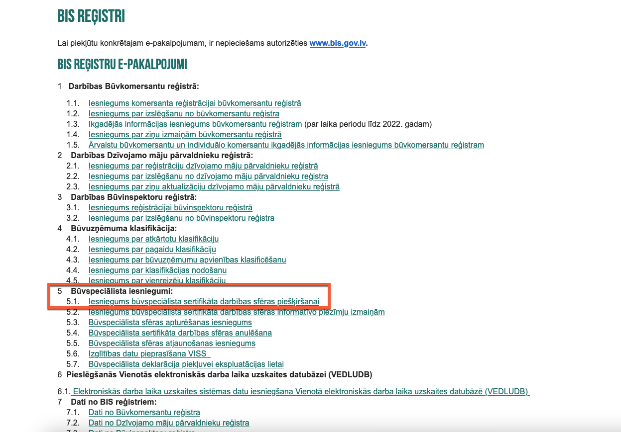 Attēls. E-pakalpojuma izvēle.
