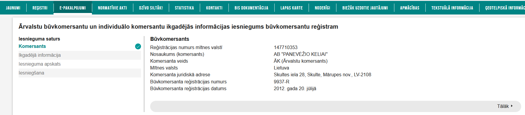 Attēls. Pieteikuma solis %22Komersants%22.