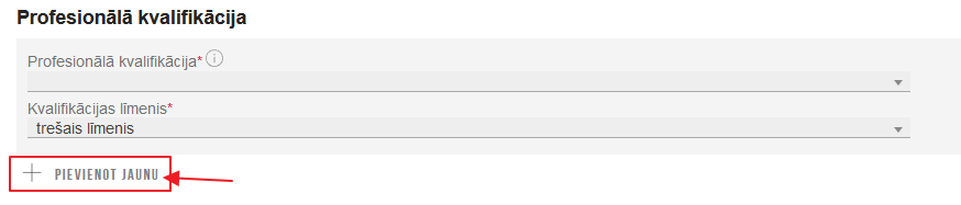 Attēls. Pievienot jaunu kvalifikāciju.