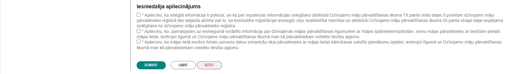 Attēls. Iesnieguma par reģistrāciju māju pārvaldnieku reģistrā solis “Iesniegšana”.