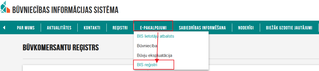 Attēls. BIS reģistru e-pakalpojumi.