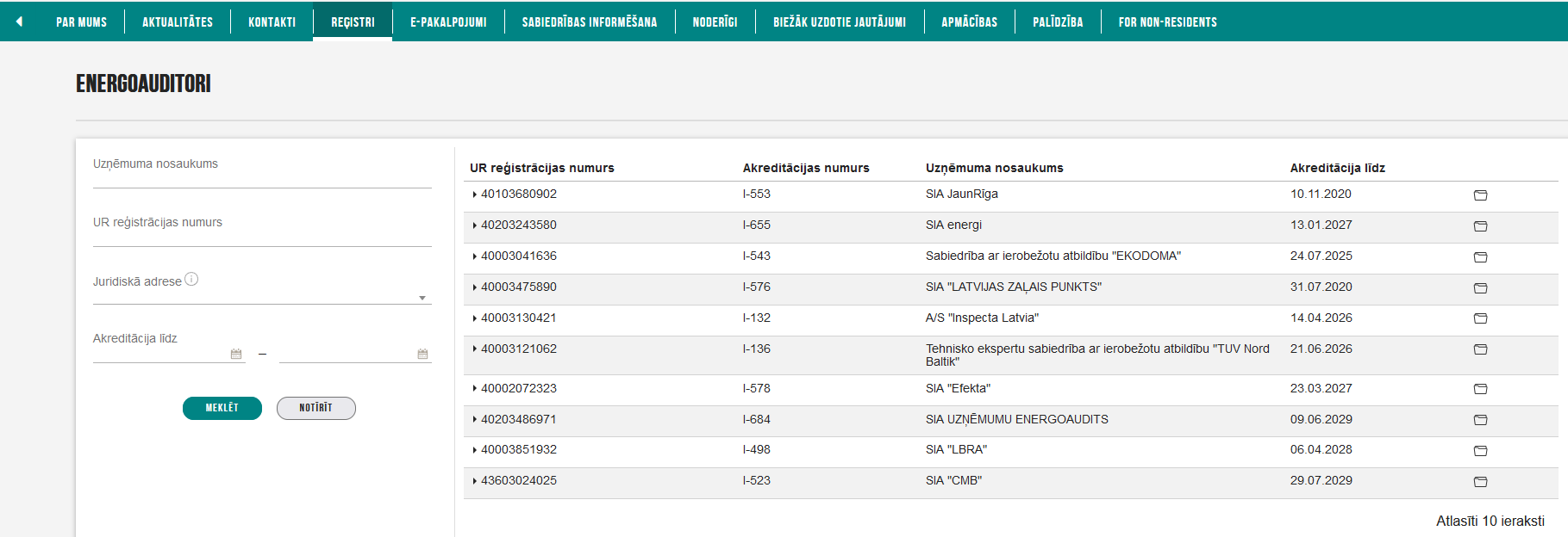 Attēls. Uzņēmumu energoauditoru saraksts.