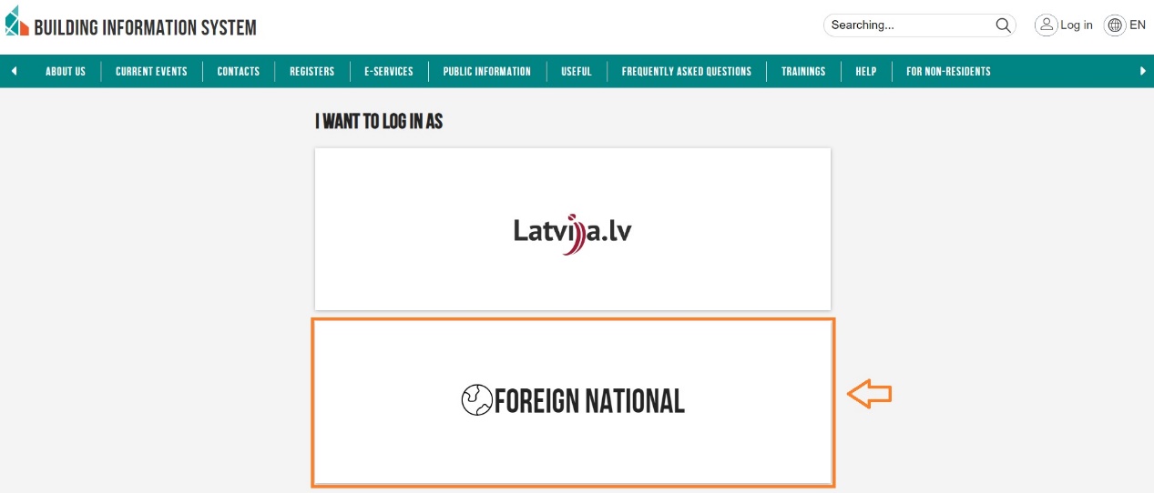 Image. Log in as a foreign national