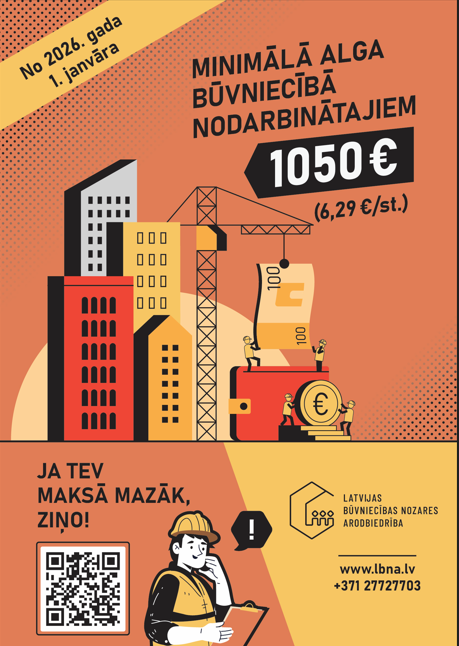 No 2026.gada 1.janvāra minimālā alga būvniecībā